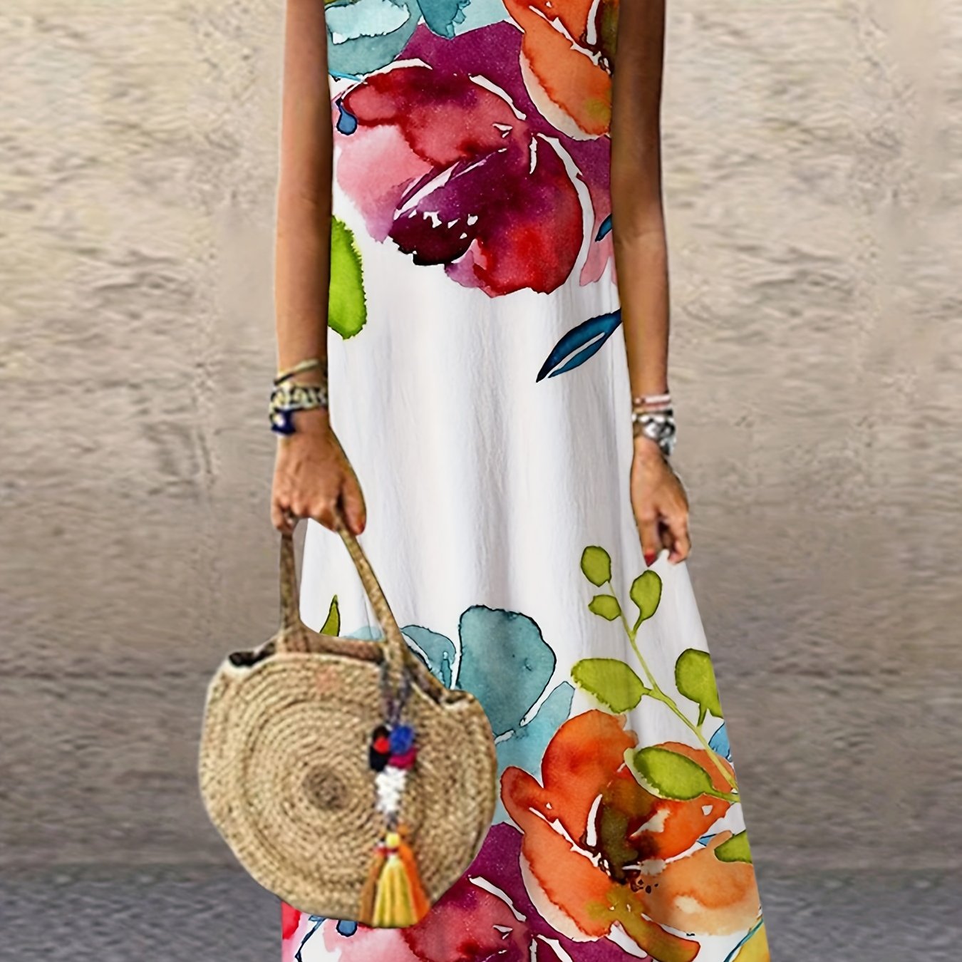  Floral Print Maxi Tank Dress