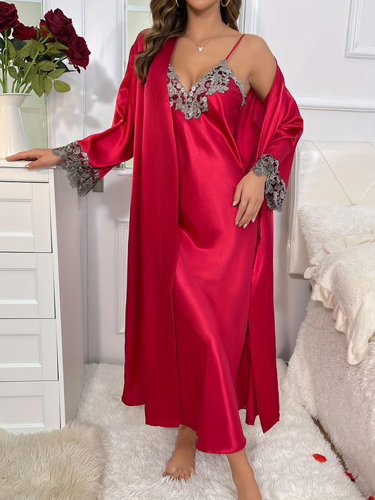 Lace Pajama Set with Robe & Slip Dress