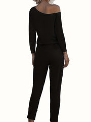 Asymmetrical Neck Jumpsuit Drawstring Long Sleeve