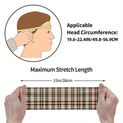 Vintage Plaid Headband Beige Red Checkered Pattern Elastic Sports Headwear