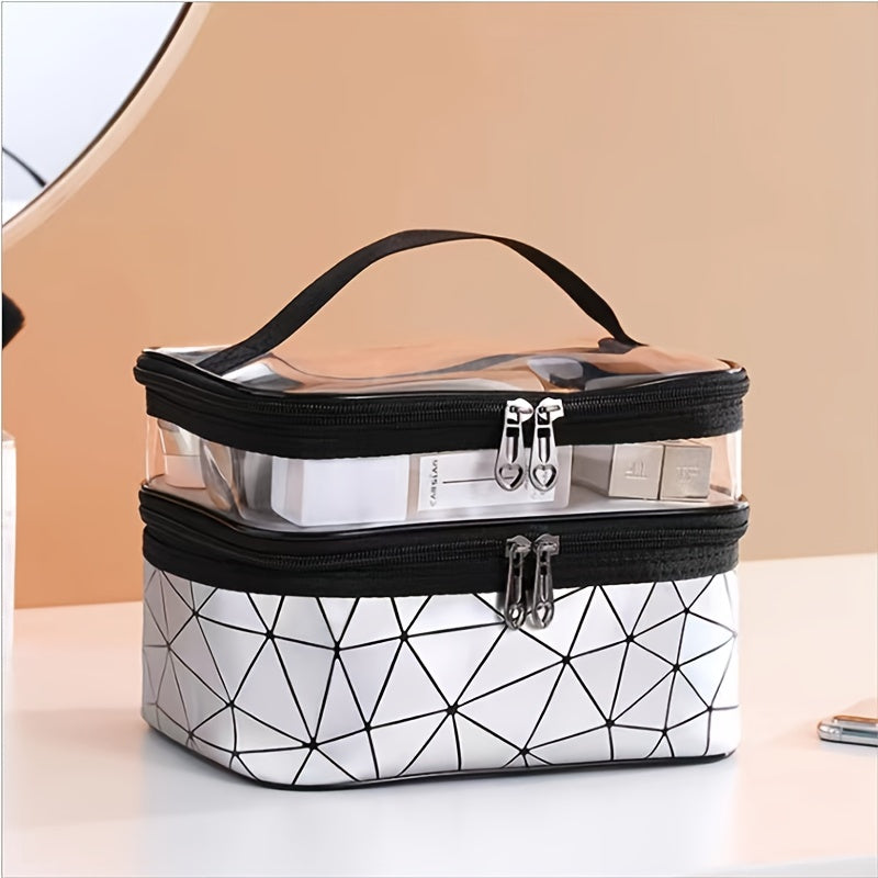 Waterproof Clear PVC Double Layer Makeup Bag Organizer Portable Travel Cosmetic