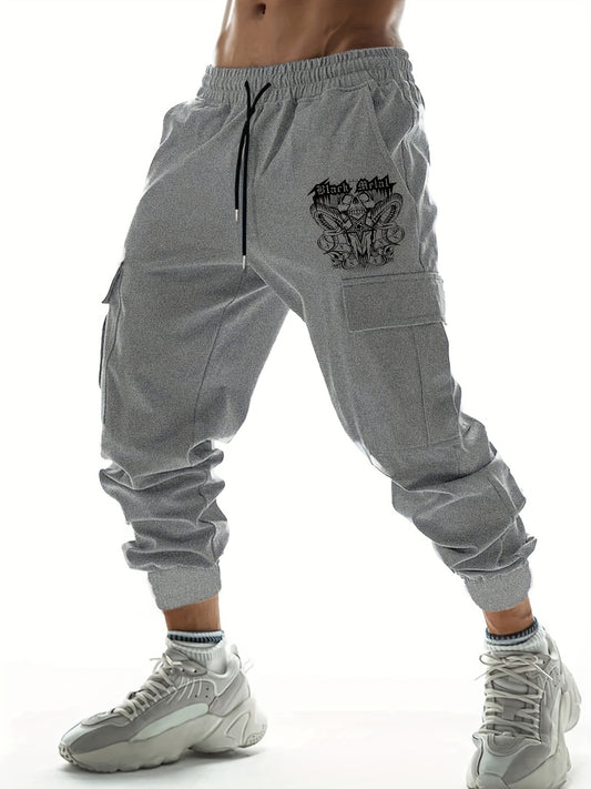 Hipster Metal Print Cargo Pants Men