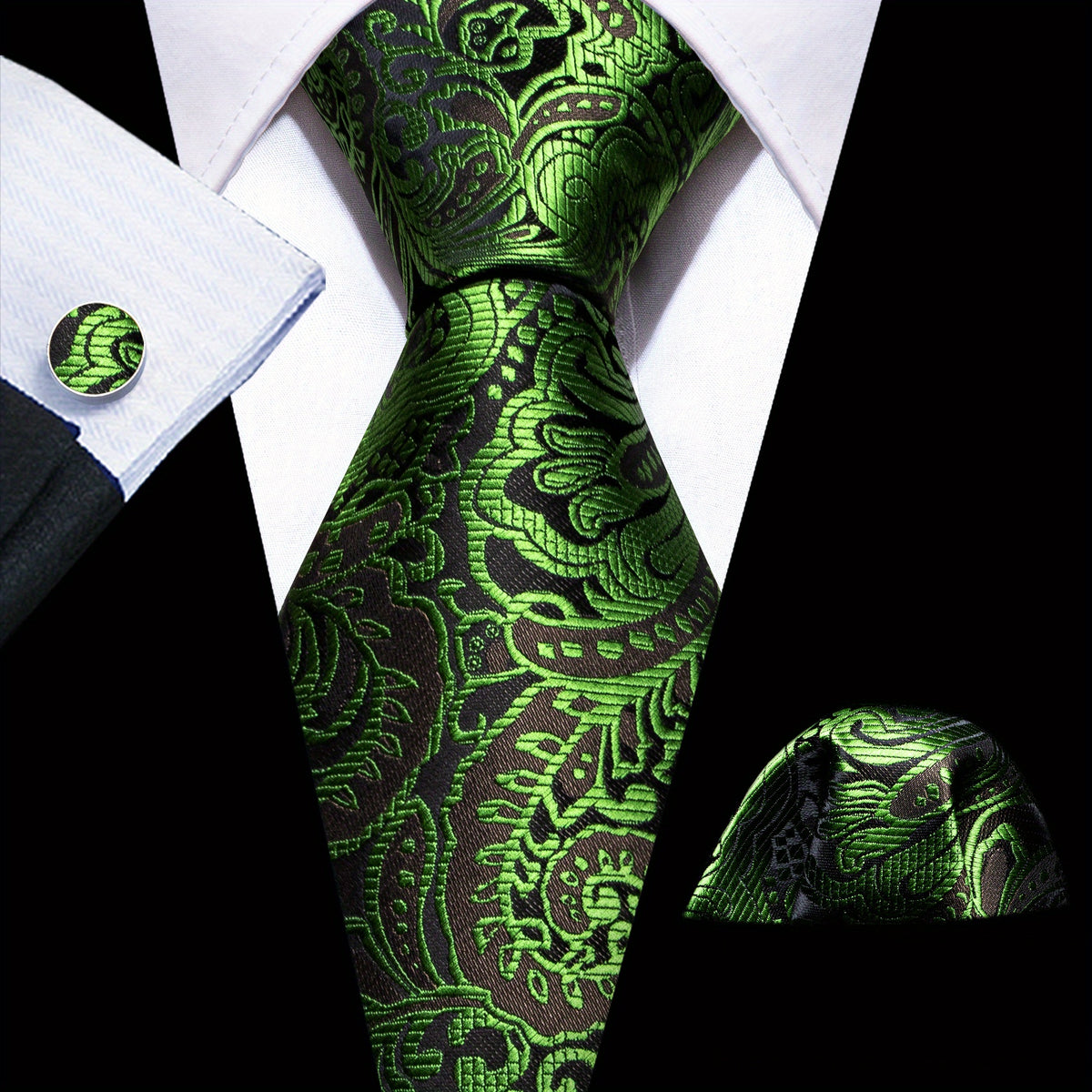 Barry Wang Men's Silk Floral Jacquard Tie Set