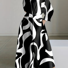Women's Plus Abstract Stripe Print Long Sleeve Maxi Dress