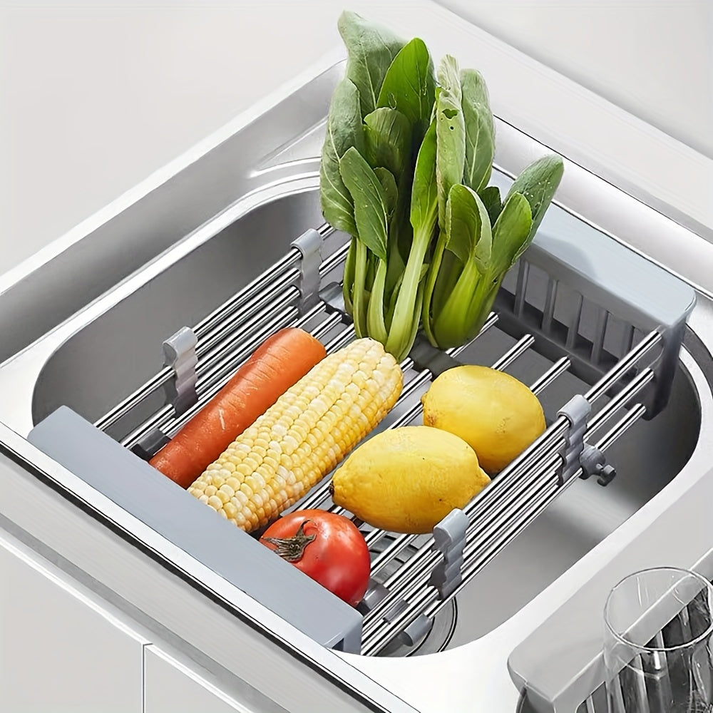 1pc Retractable Drain Rack Kitchen Rack Convenient Storage Rack