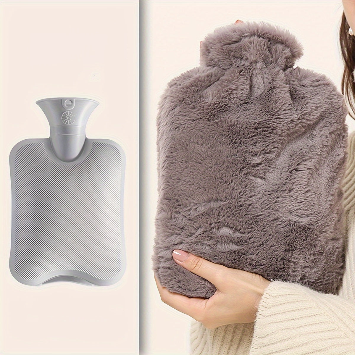 Warm Water Bag with Plush Cover for Cold Weather, Hand Warmer