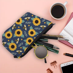 Sunflower Bee Waterproof Makeup Bag Toiletry Pouch Women Travel Accessory