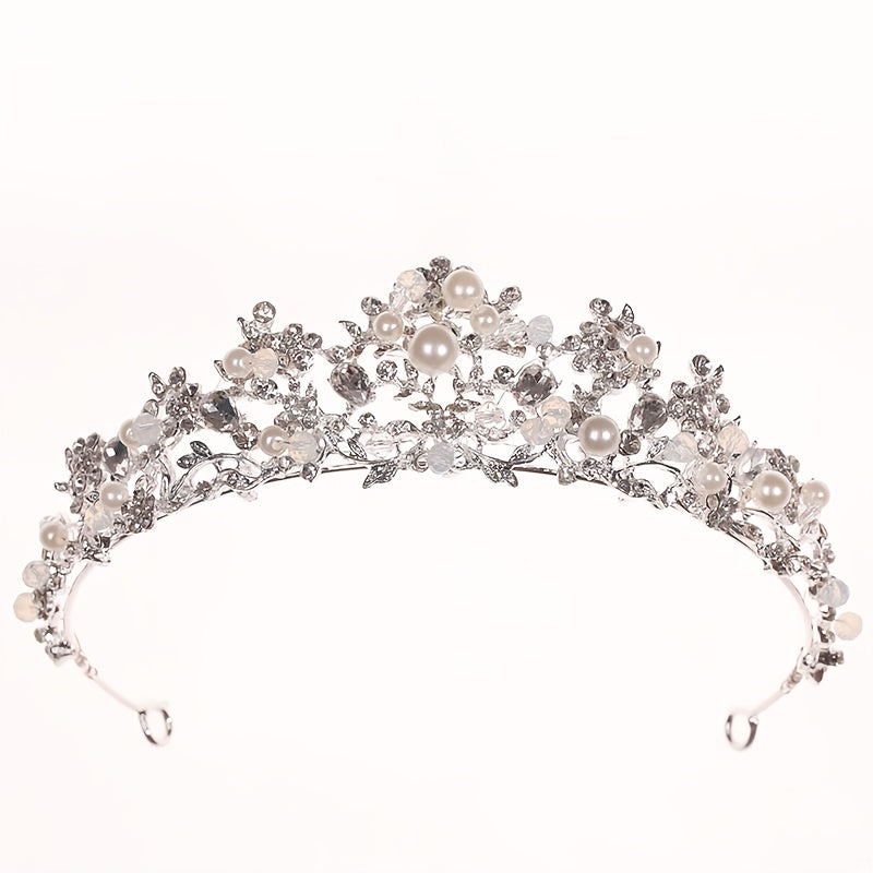 Silvery Crystal Faux Pearl Tiaras And Crowns Headband Rhinestone Hairband Bride