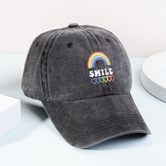 Rainbow Smile Washed Baseball Cap Love Print Sun Hats Dad Hat For Women