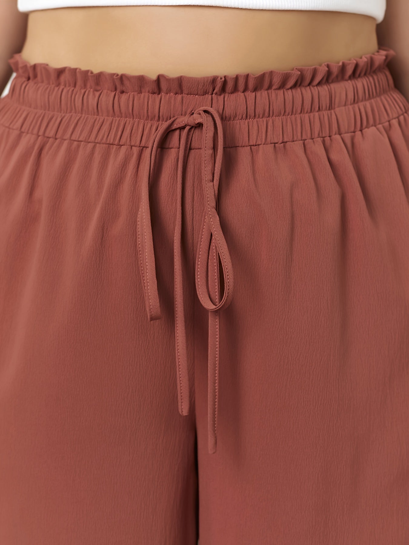  Wide Leg Trousers with Drawstring High Rise