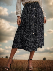  Polka Dot Print Elastic Waist Retro Skirt