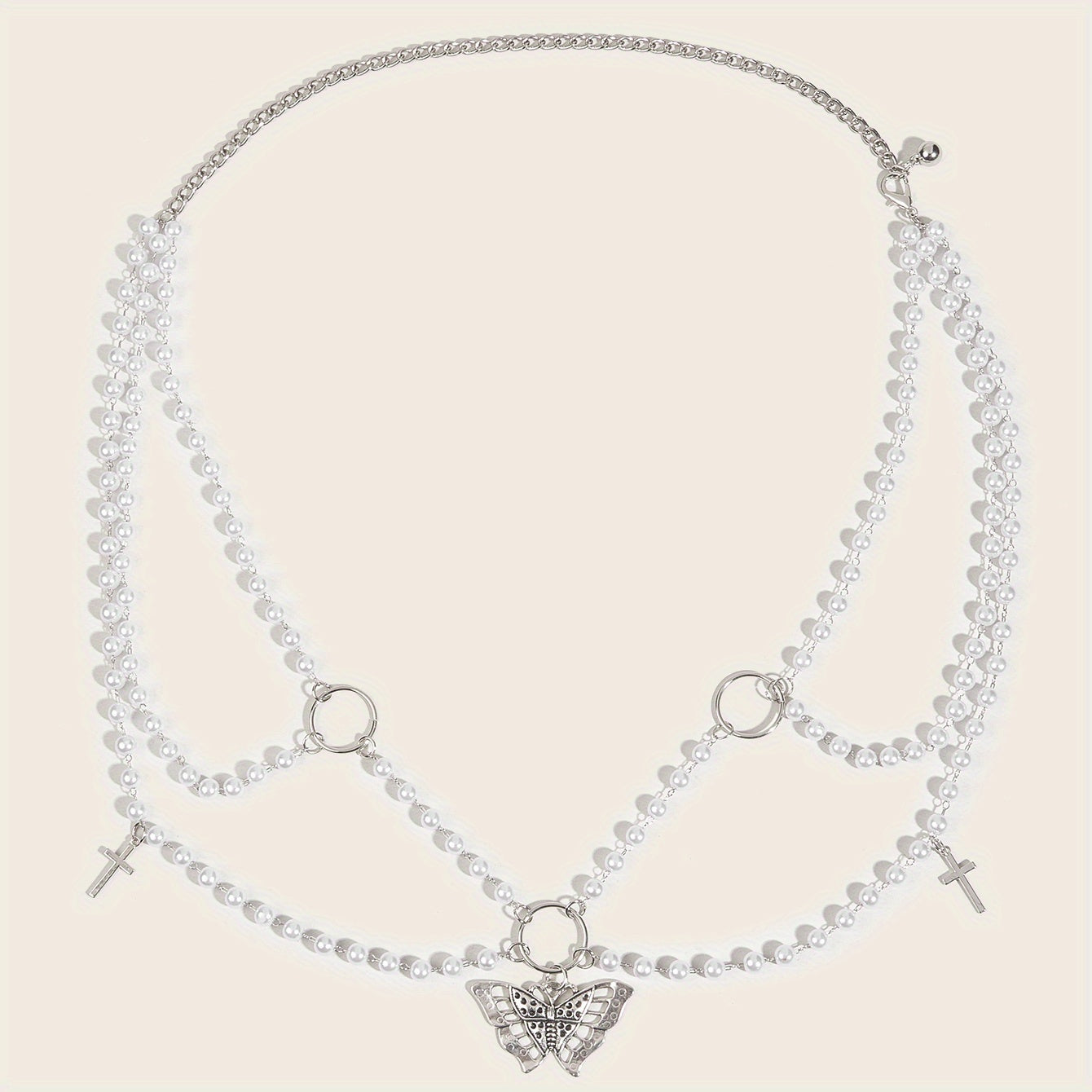 Butterfly Pendant Chain Belt with Pearl Tassel Punk Waist Girdle