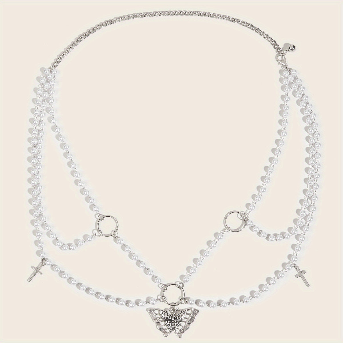 Butterfly Pendant Chain Belt with Pearl Tassel Punk Waist Girdle