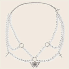 Butterfly Pendant Chain Belt with Pearl Tassel Punk Waist Girdle