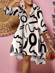  Geometric Print V Neck Midi Dress Women's Plus Slight Stretch