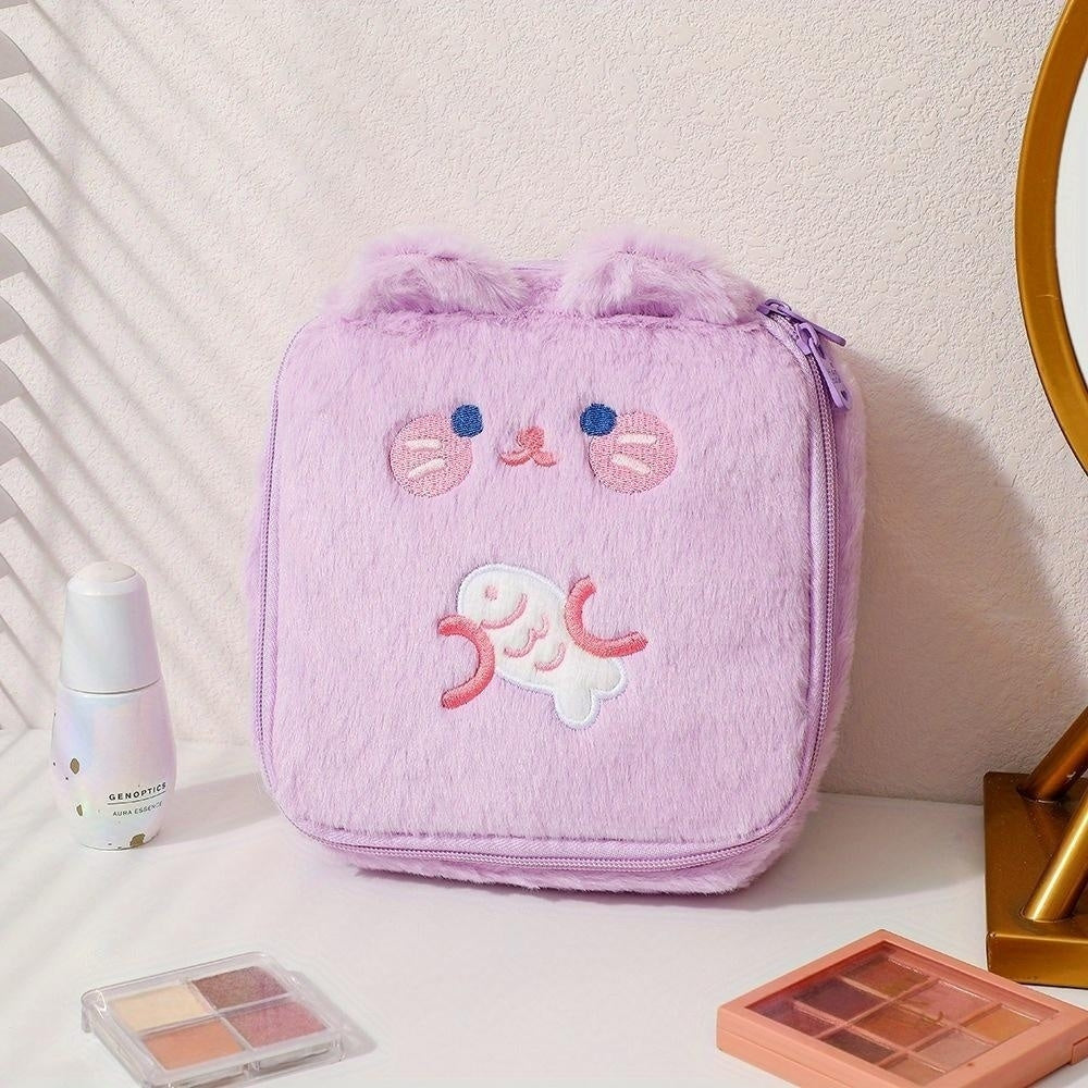 Cartoon Plush Makeup Bag Travel Roomy Cosmetic Pouch Toiletry Bag With Handle