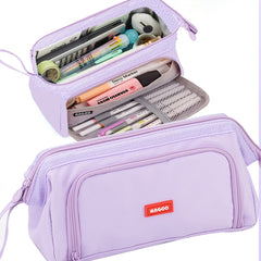 Large Capacity Canvas Pencil Case Double Layer Pen Bag