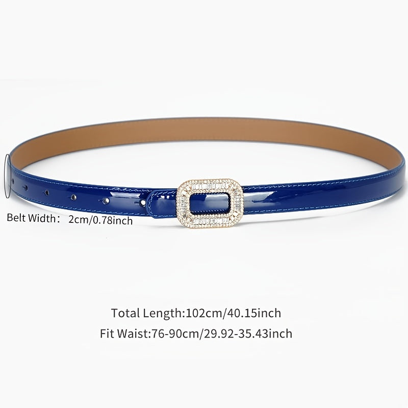 Women's Rhinestone Square Buckle Thin Leather Belt