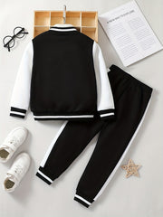 Boy's 2pcs Baseball Jacket & Sweatpants Set Letter B Print Top Outfit