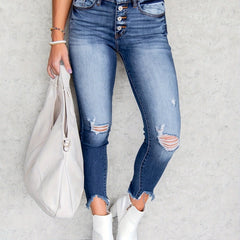  Ripped Button Fly High Rise Jeans