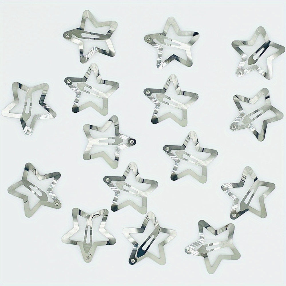 15pcs Y2K Silvery Snap Clip Hollow Star Shaped Hair Clip Alloy Hair Clip