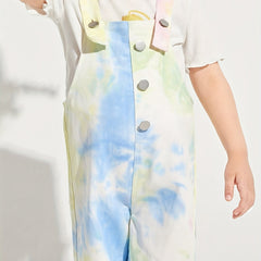 Girls Tie Dye Overalls with Buttons for Summer