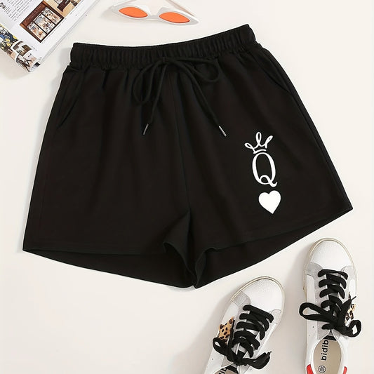 Queen Print Hotpants Drawstring Waist Casual Shorts