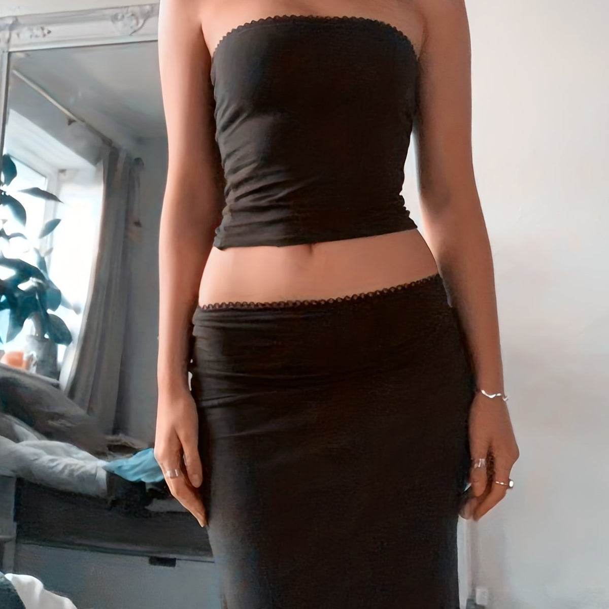 Sexy Two-piece Set Off Shoulder Tube Top & Maxi Skirt