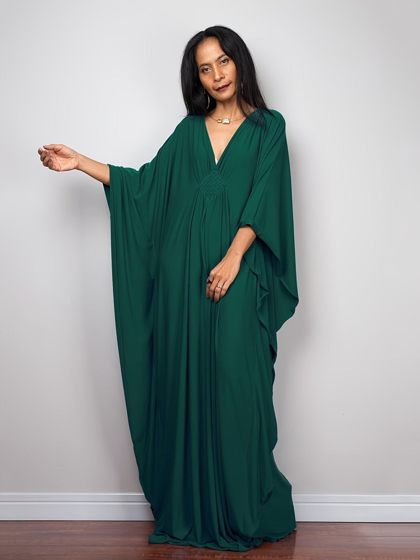 Boho Cover Up Women's Plus Batwing Sleeve V Neck Maxi Beach Dress
