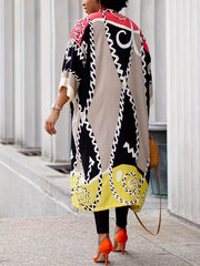  Colorblock Print Half Sleeve Cardigan