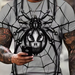 Men's Spider & Web Graphic T-shirt for Summer Outdoor Activities