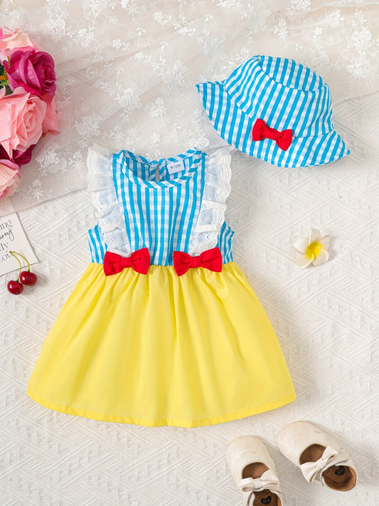 2pcs Baby Girls Checkered Dress & Hat Set for Summer Party