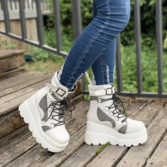 Punk Style Studded Lace Up Ankle Boots
