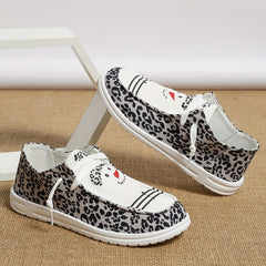 Leopard Print Canvas Lace-Up Shoes Stylish Bird Pattern Outdoor Shoes