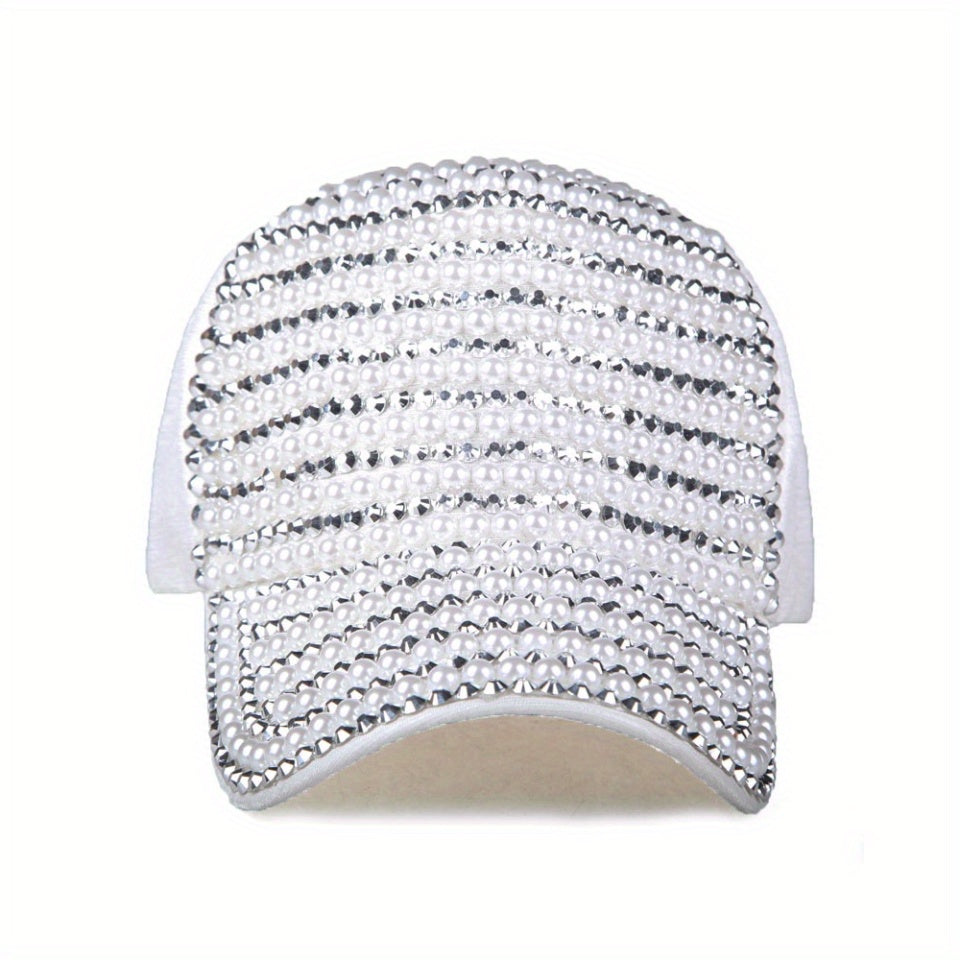 Rhinestone Pearl Baseball Cap Sun Hat Women