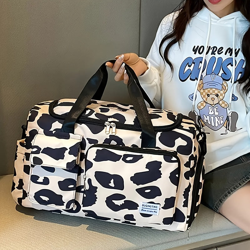 Cow Print Travel Tote Bag Waterproof Duffel with Dry/Wet Compartment