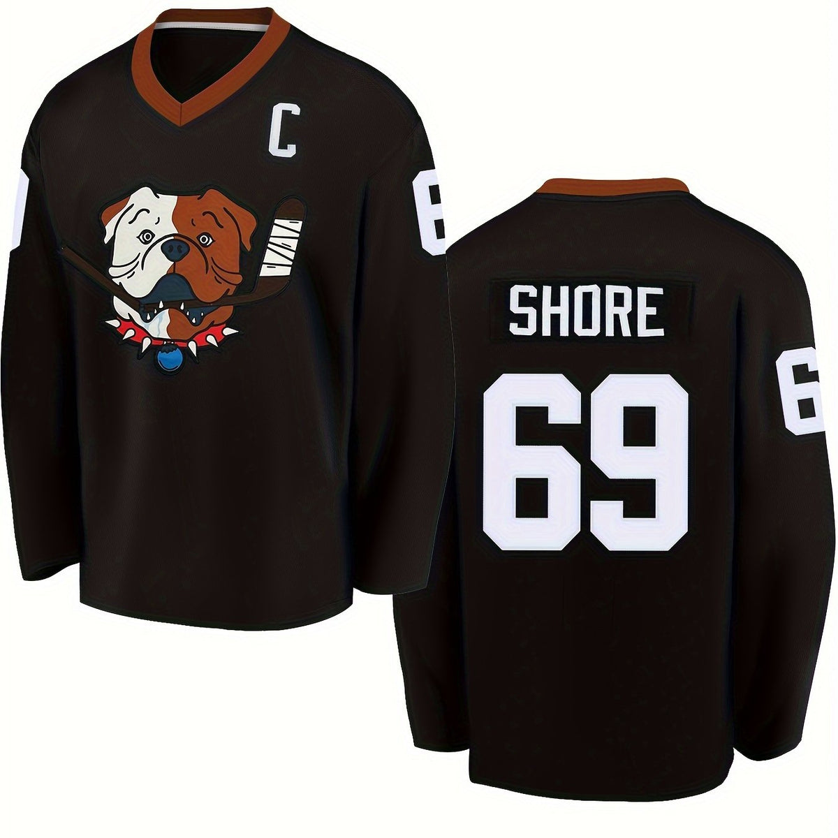 Men's Long Sleeve Ice Hockey Jersey 69 Dog Print Classic Embroidery