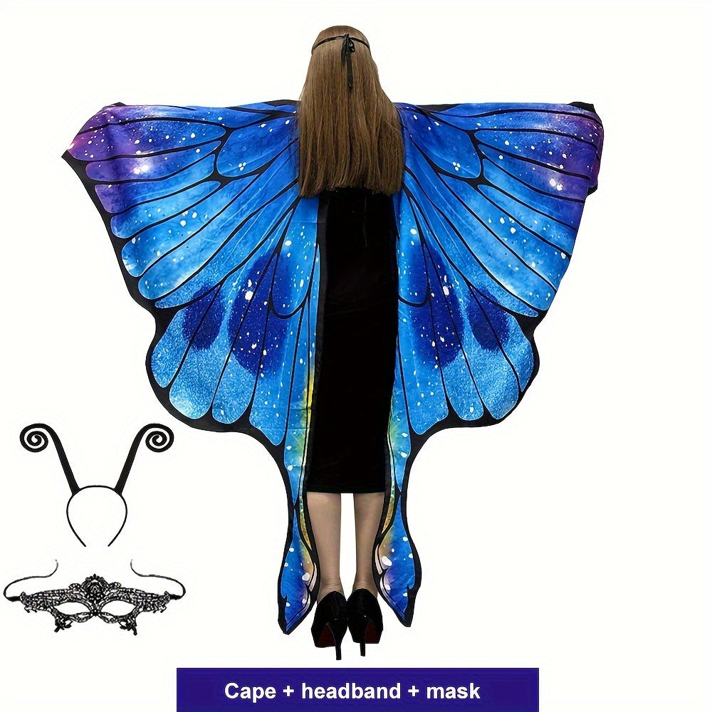 Adult Butterfly Wing Cape Set with Antenna Headband & Lace Mask
