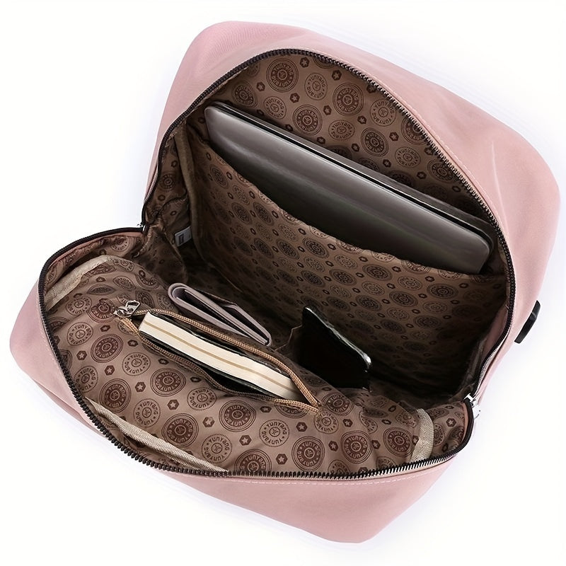 Preppy Style Laptop Backpack Solid School Bag