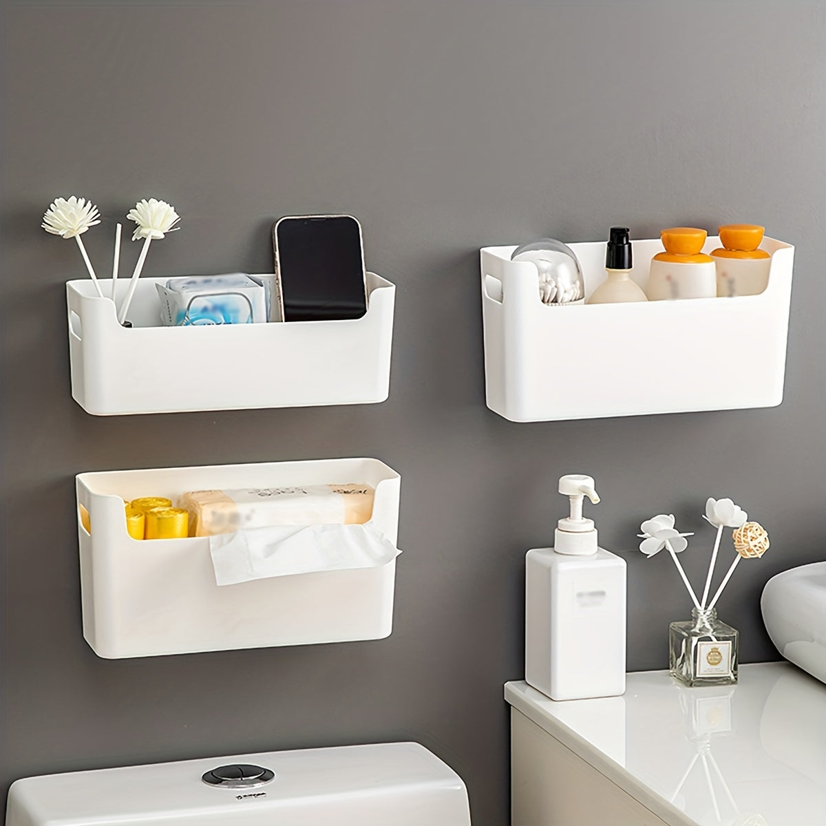 Bathroom Storage Box Toilet Tank Tissue Shelf Organizer