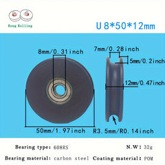 6pcs 2inch U Groove Plastic Coated Bearings 608RS POM Plastic Pulley Roller
