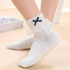 Bow Lace Mesh Thin Breathable Lace Crew Socks Girls Cotton Crew Socks