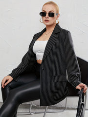  Stripe Print Long Sleeve Blazer