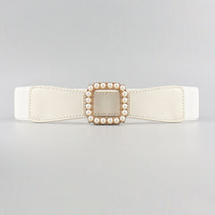 High Elasticity Ladies Square Buckle Pearl Belt With Dress