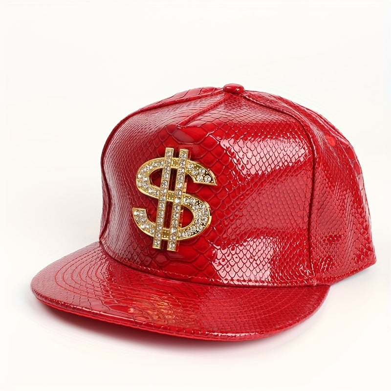 Leather Hip Hop Flat Brim Hat Dollar Point Drill Crocodile Print Baseball Cap
