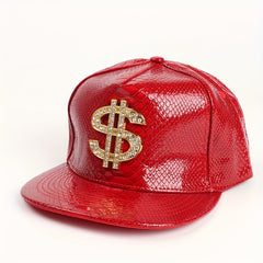 Leather Hip Hop Flat Brim Hat Dollar Point Drill Crocodile Print Baseball Cap