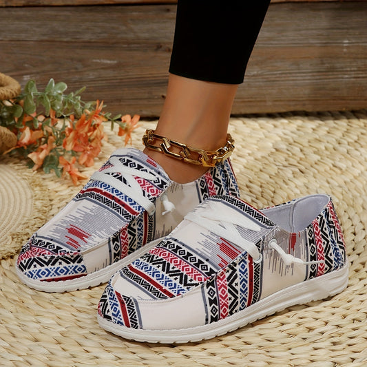 Women's Geometric Pattern Canvas Flat Shoes