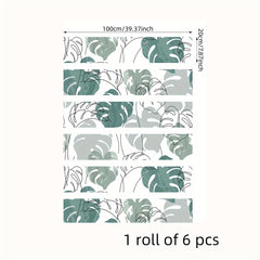 6pcs Watercolor Turtle Back Leaf Pattern Stair Stickers
