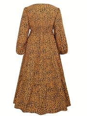  Leopard Print Lantern Sleeve Maxi Dress
