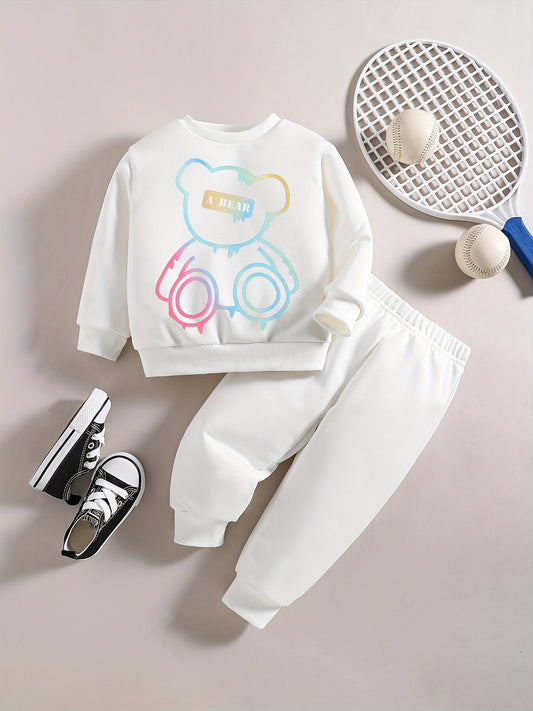 Baby Boy Set Fancy Bear Graphic Sweatshirt Pants Outfit For Kids
